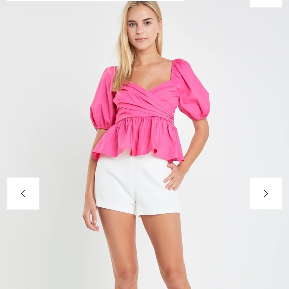 NWOT English Factory SHIRRING DETAIL PUFF SLEEVE TOP